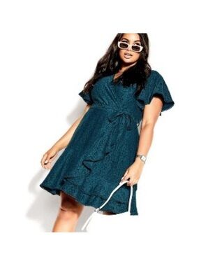 NEW City Chic Teal Lace Wrap Mini Dress
